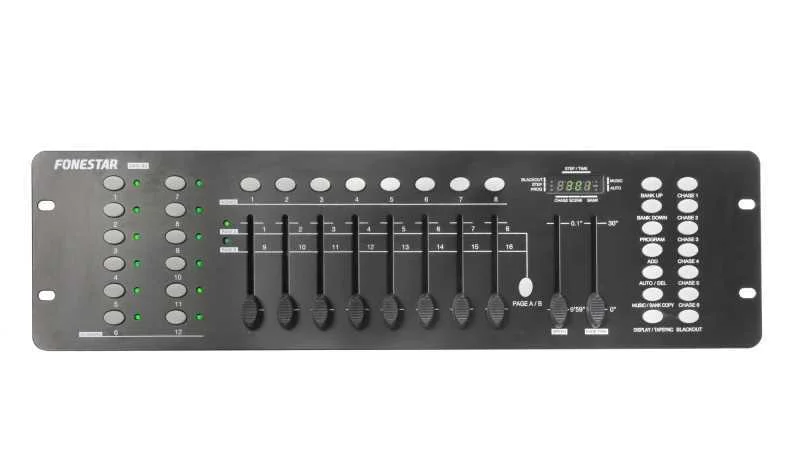 Controladora Dmx 512 de 192 Canais. Controlo Independente de 12 Lumin&aacute;rias com At&eacute; 16 Canais.