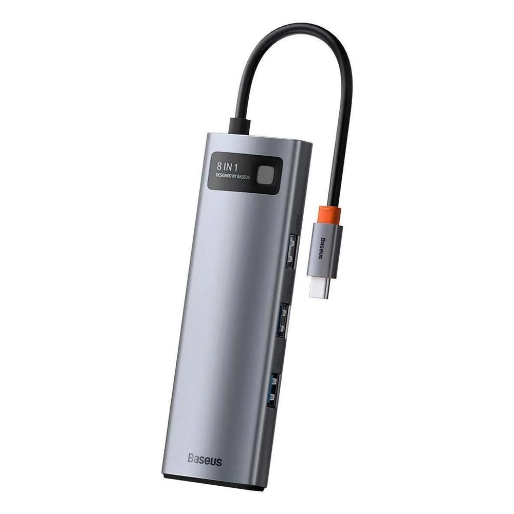 Hub 8v1 Baseus Metal Gleam Series, Usb-C Na 3x Usb 3.0 Hdmi Usb-C Pd Ethernet Rj45 Microsd/Sd