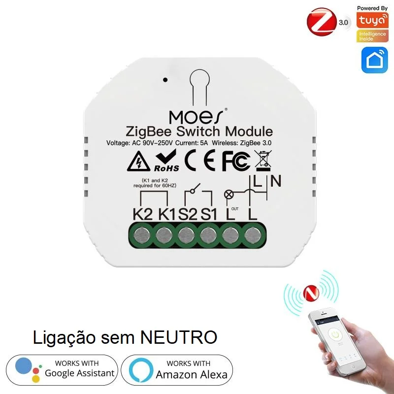 M&oacute;dulo 1 Canal Sem Necessidade de Neutro Zigbee