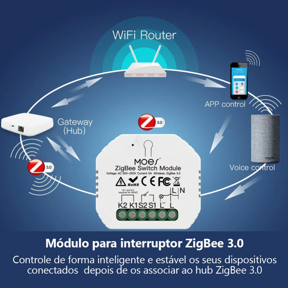 M&oacute;dulo 1 Canal Sem Necessidade de Neutro Zigbee