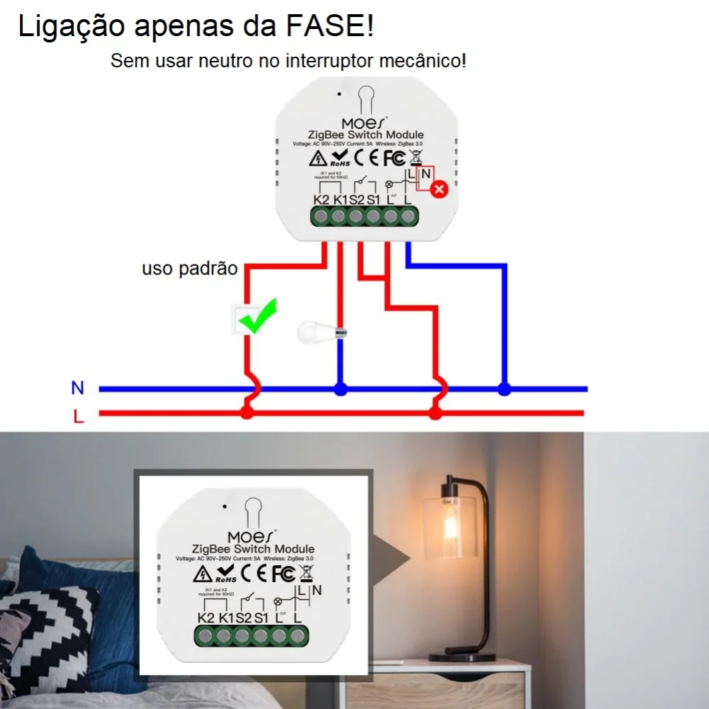 M&oacute;dulo 1 Canal Sem Necessidade de Neutro Zigbee
