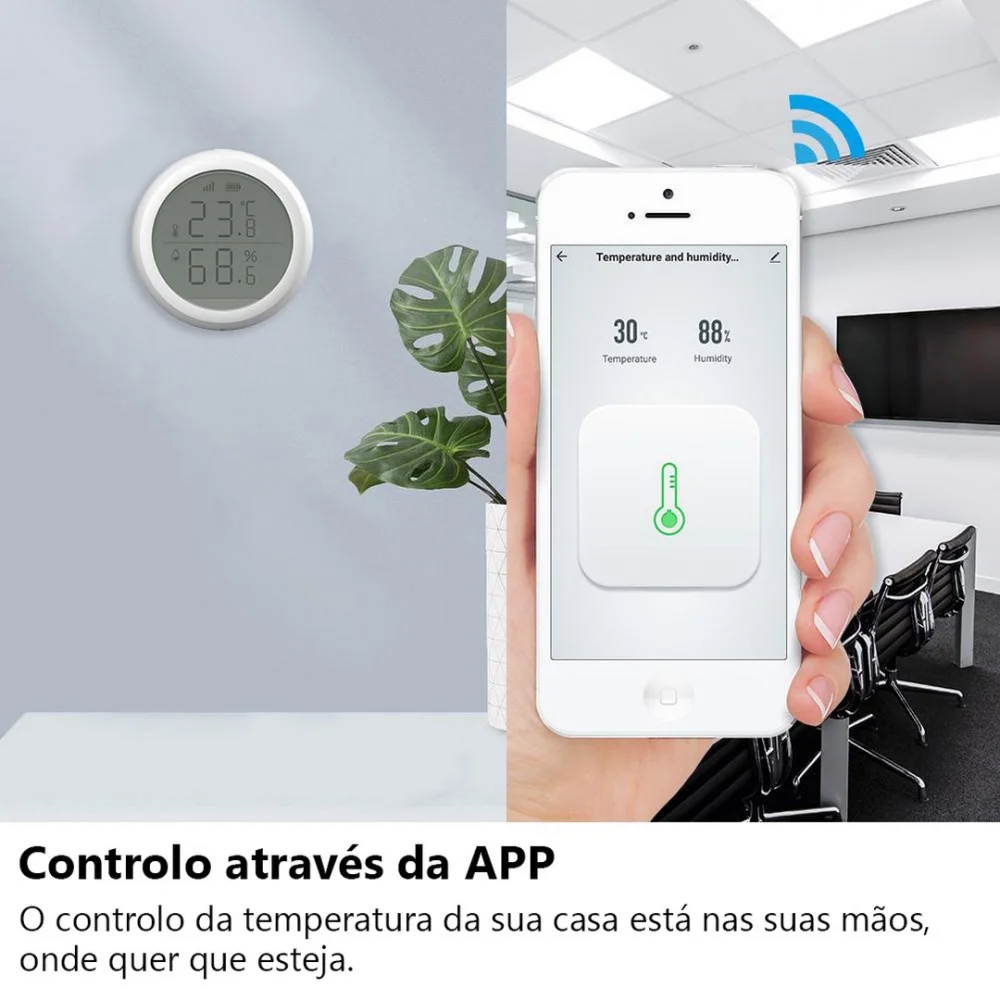 Sensor de Temperatura e Humidade com Ecr&atilde; Zigbee