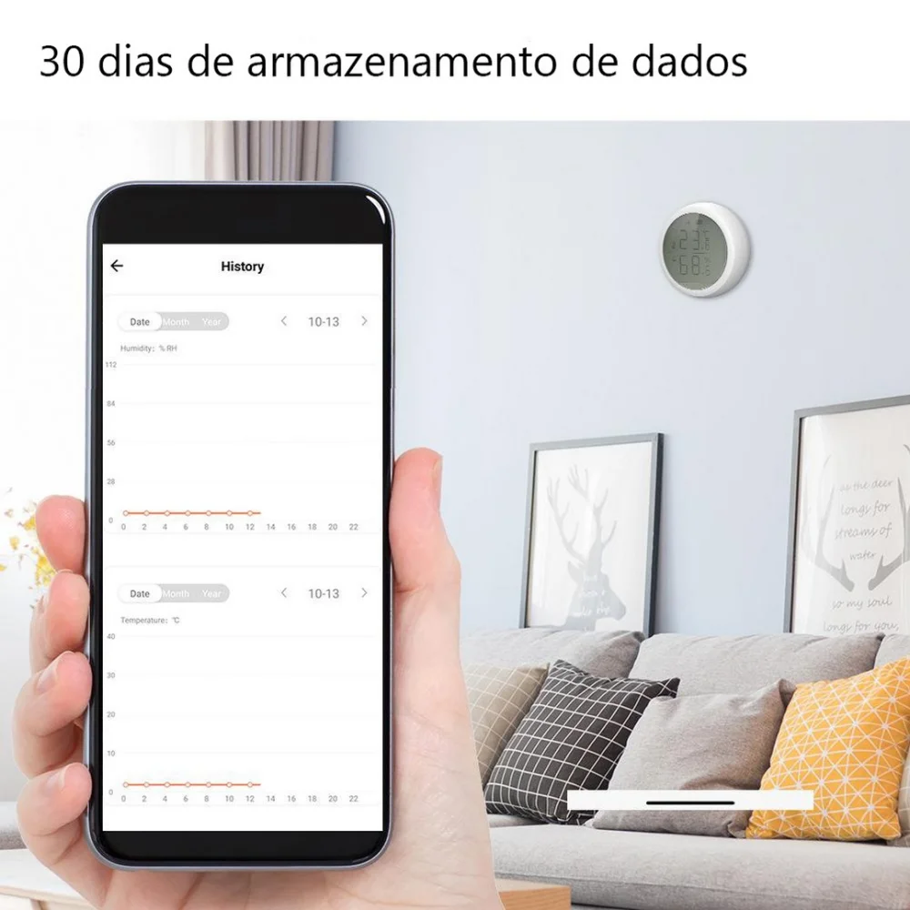 Sensor de Temperatura e Humidade com Ecr&atilde; Zigbee