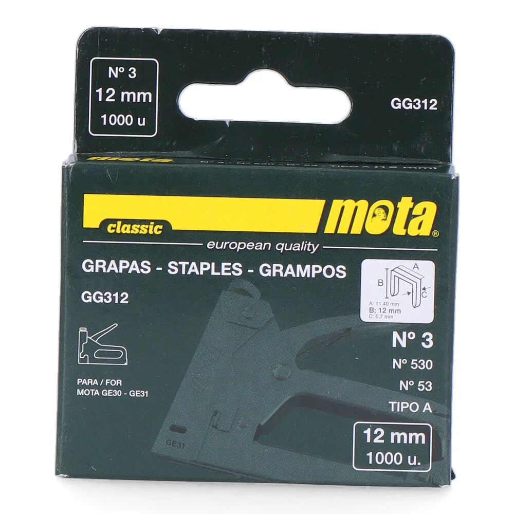 Agrafos N&uacute;mero 3 de 12mm 1000un Gg312 Mota