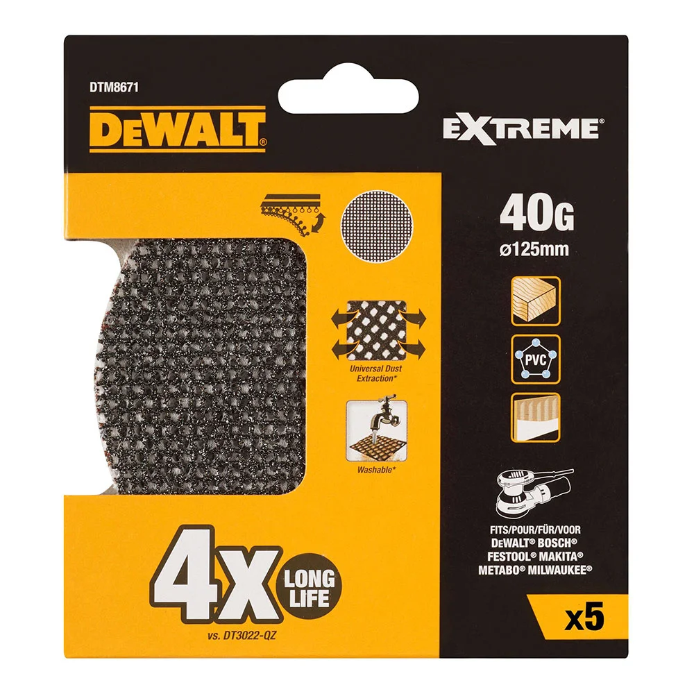 Pack de 5 Lixas de Malha &Oslash;125mm Gr&atilde;o: 40 para Lixadoras Rotoorbitais Dtm8671-Qz Dewalt