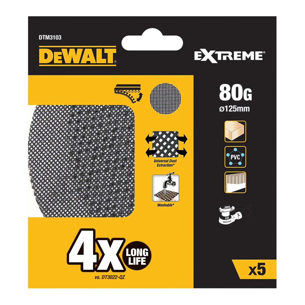 Pack de 5 Lixas de Malha &Oslash;125mm Gr&atilde;o: 80 para Lixadoras Rotoorbitais Dtm3103-Qz Dewalt