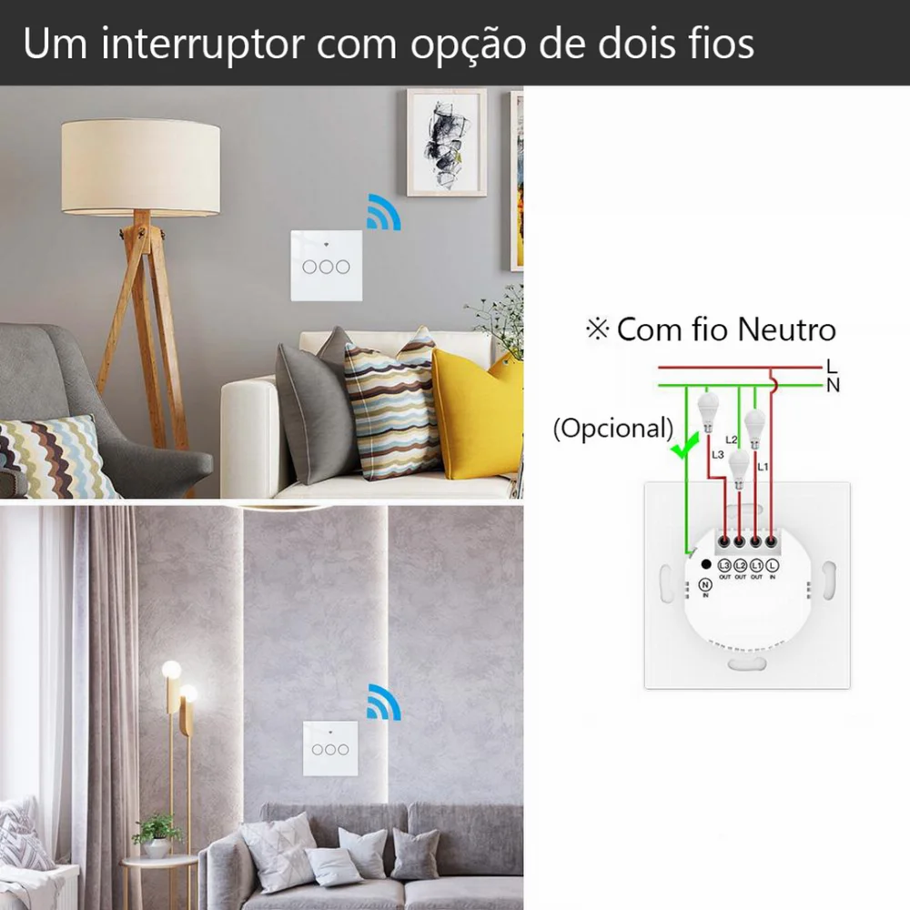 Interruptor de Luz de Pared T&aacute;ctil Zigbee de 2 Ba.
