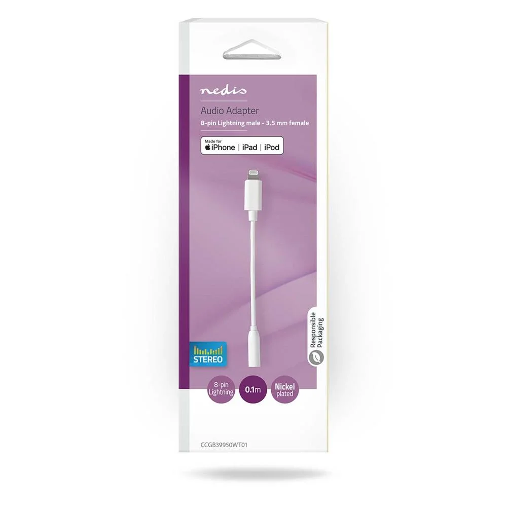 Adaptador | Apple Lightning 8 pinos | 3,5 mm f&ecirc;me.