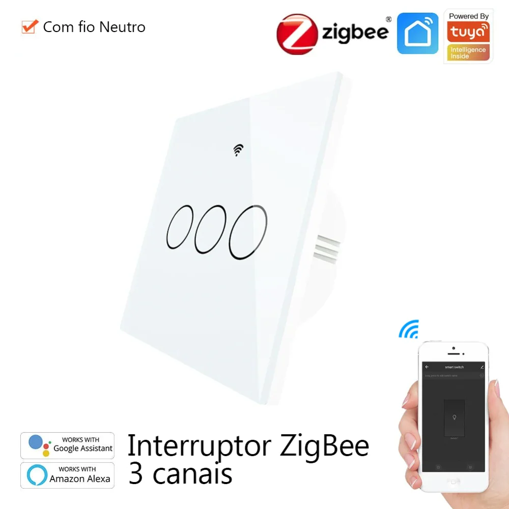Interruptor de Luz T&aacute;til 3 Canais ZigBee