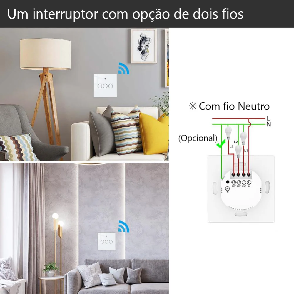 Interruptor de Luz T&aacute;til 3 Canais ZigBee