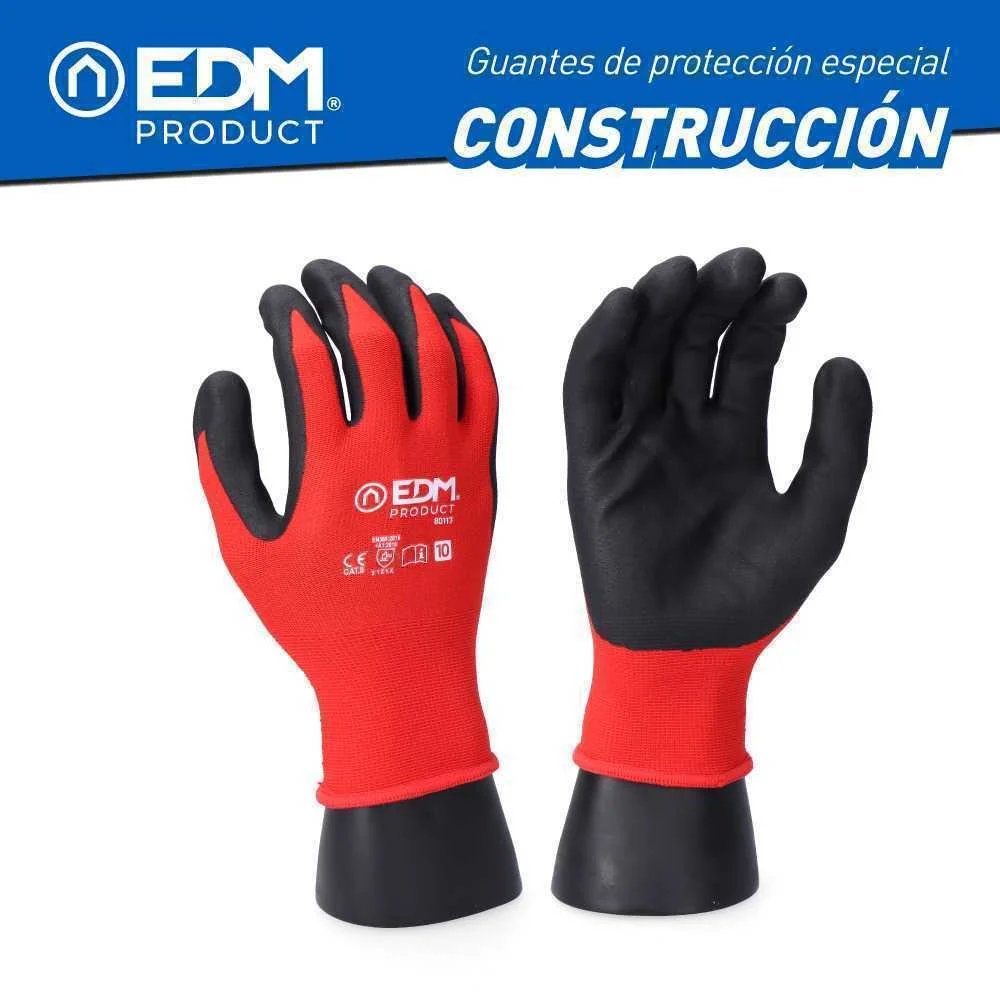 Luvas de Constru&ccedil;&atilde;o em Poli&eacute;ster Revestido de Latex Tamanho 9 Edm