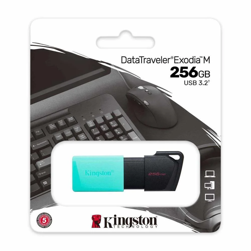 Pen Drive Datatraveler Exodia M Usb 3.2 256gb Preto/Azulturquesa - Kingston