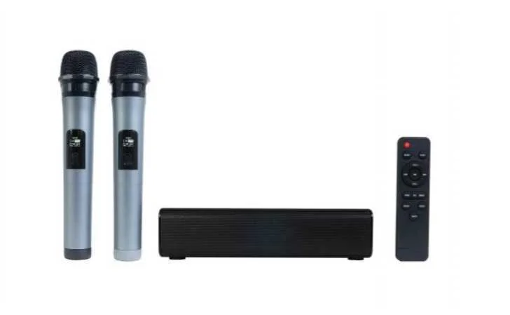 Barra de Som Port&aacute;til Party Karaoke. 30 W Rms. Reprodutor Usb e 2 Microfones Sem Fios Uhf (525,85 Mh