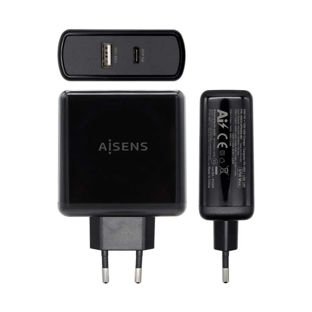 Cargador de Pared Aisens Asch-2pd45a-Bk/ 1xusb Ti.