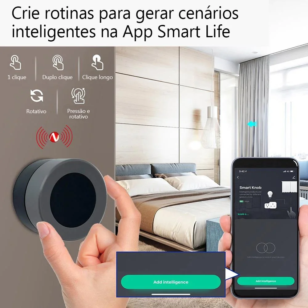 Interruptor de cen&aacute;rios rotativo e de press&atilde;o Zigb