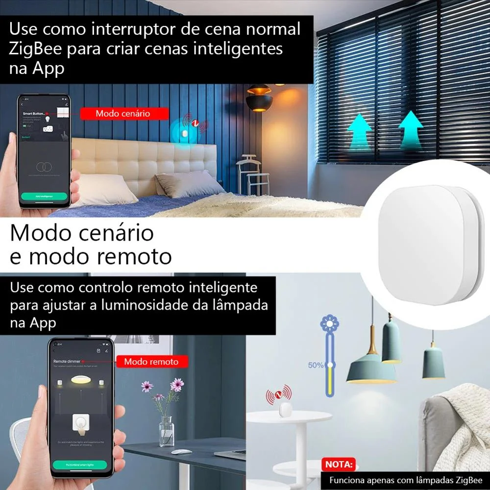 Interruptor de cen&aacute;rios rotativo e de press&atilde;o Zigb