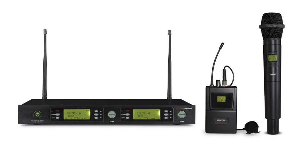 Microfone sem fios duplo UHF