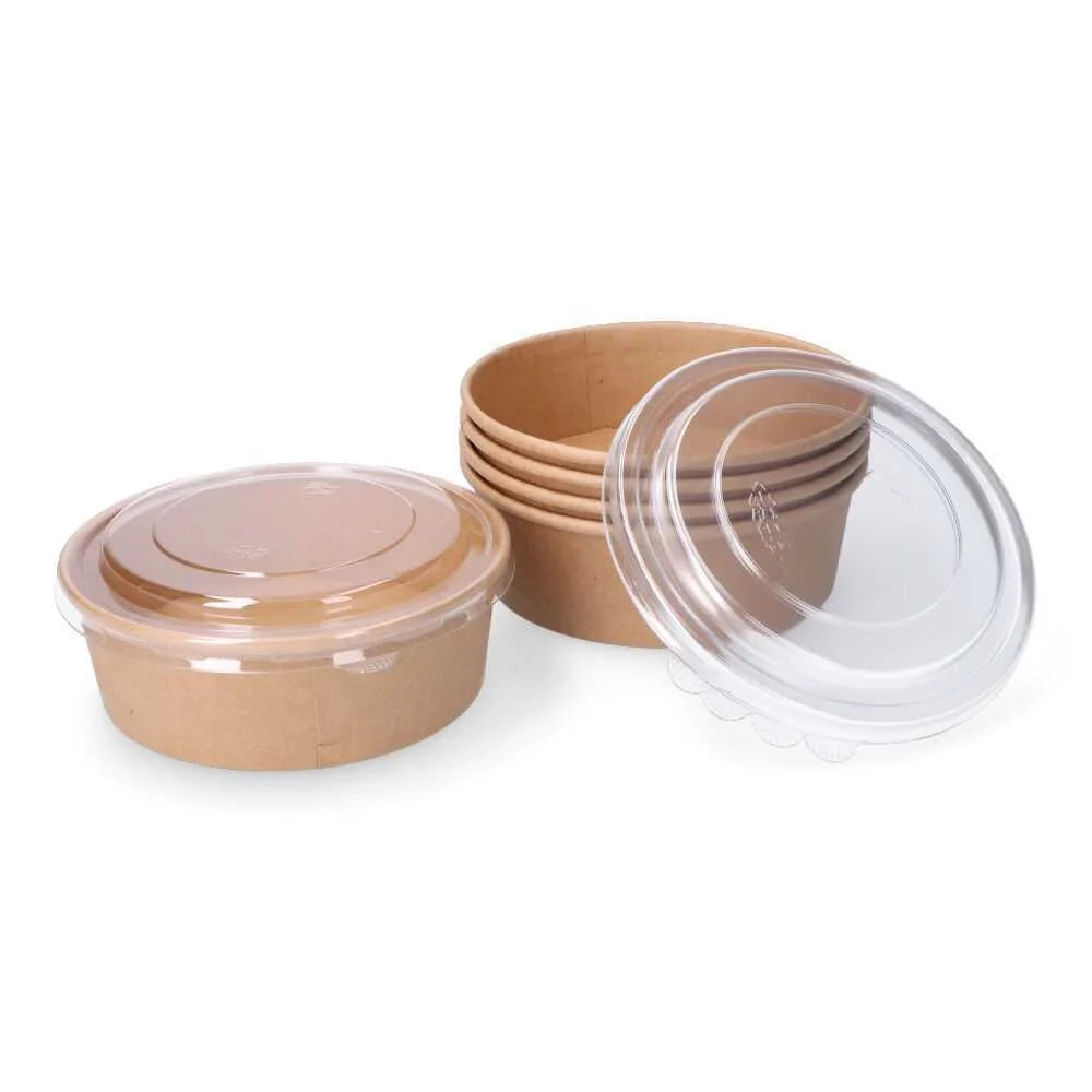 Embalagem Cart&atilde;o Biodegrad&aacute;vel Redonda para Salada com Tampa 500cc (5 Unid.)