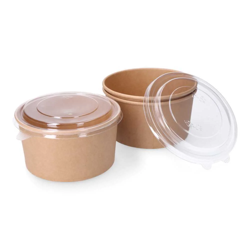 Embalagem Cart&atilde;o Biodegrad&aacute;vel Redonda para Salada com Tampa 1000cc (3 Unid.)
