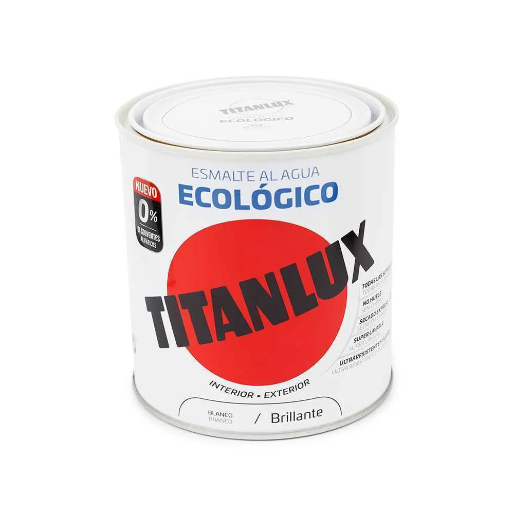 Esmalte Ecol&oacute;gico &agrave; Base de &Aacute;gua Brilhante Branco 250ml Titanlux 00t056614