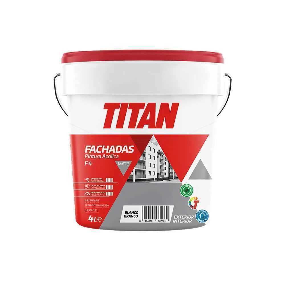 Tinta Acr&iacute;lica Fachadas Mate F-4 Branco 4l Titan 125670004