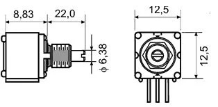 Potenci&oacute;metro Axial de Volta &Uacute;nica 10ko 1w +1