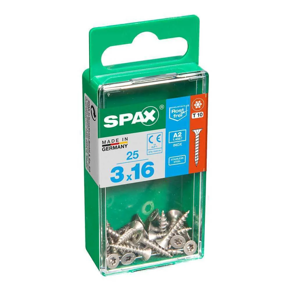 Caixa 25 Unid. Parafuso Madeira Spax Cabeza Plana Inox A2 3,0x16mm Spax