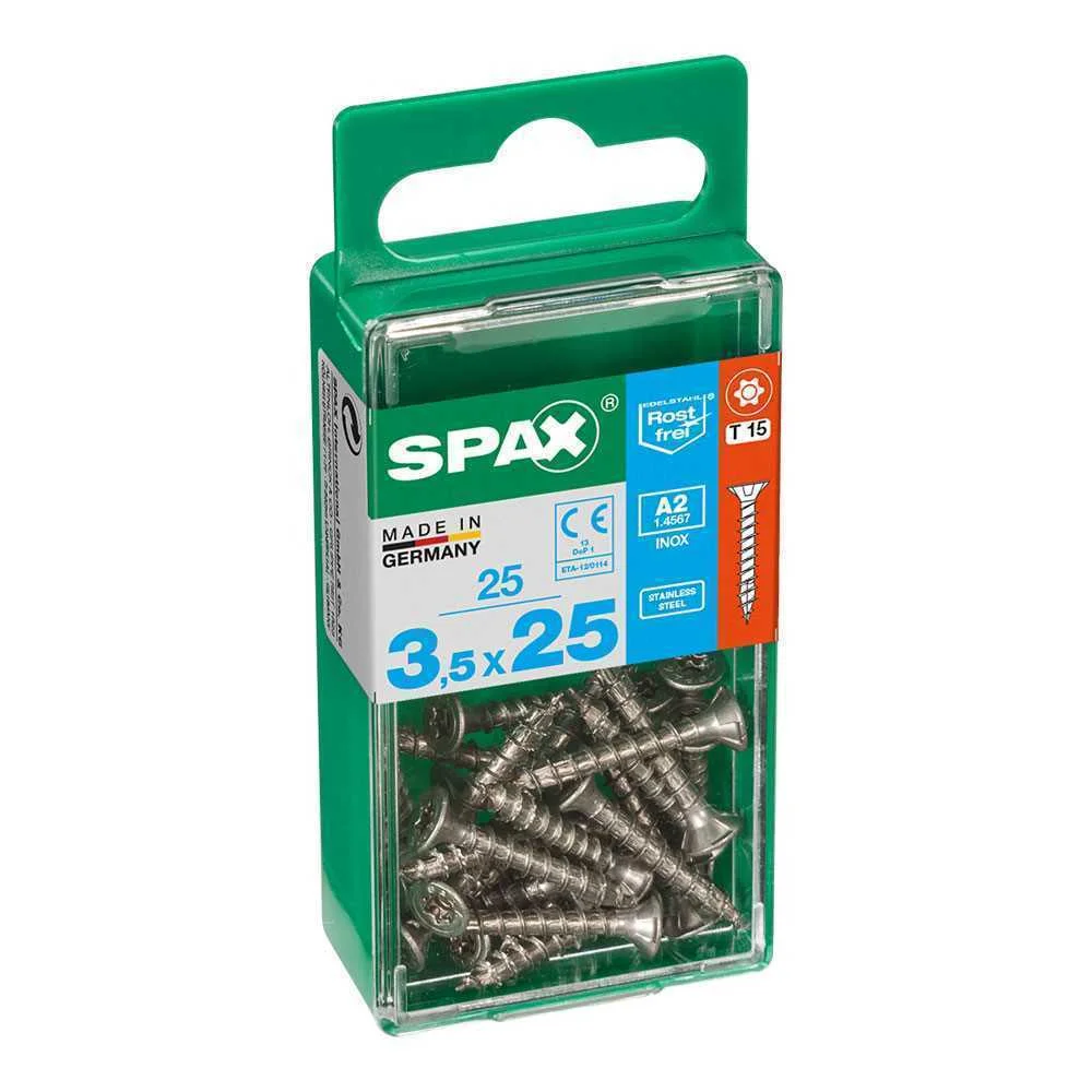 Caixa 25 Unid. Parafuso Madeira Spax Cabeza Plana Inox A2 3,5x25mm Spax