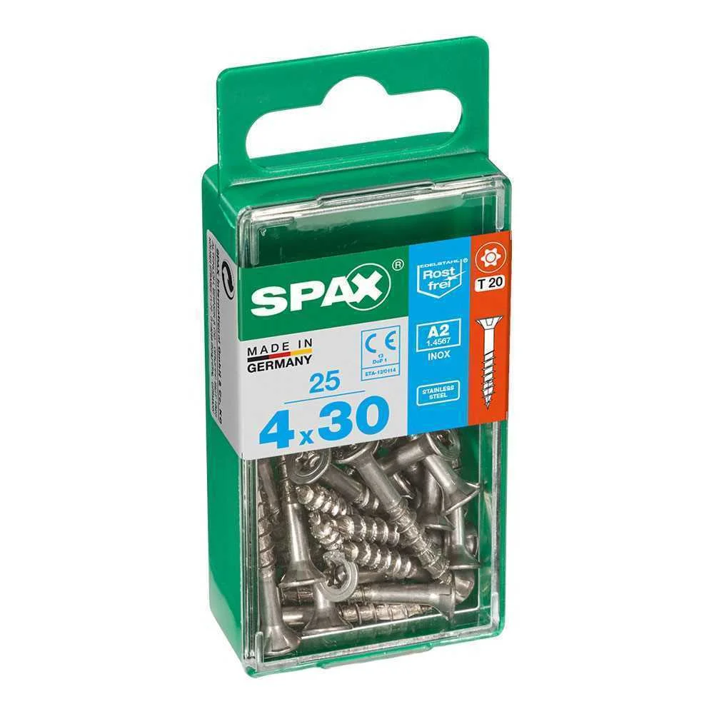 Caixa 25un Parafuso Madeira Spax Cab. Plana Inox .