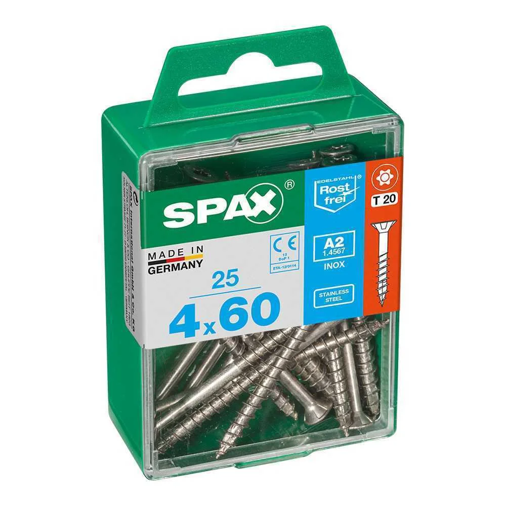 Caixa 25 Unid. Parafuso Madeira Spax Cabeza Plana Inox A2 4,0x60mm Spax