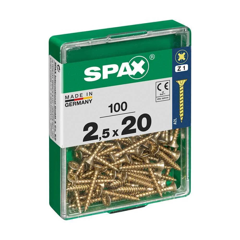 Caixa 100 Unid. Parafuso Madeira Spax Cabeza Plana Yellox 2,5x20mm Spax