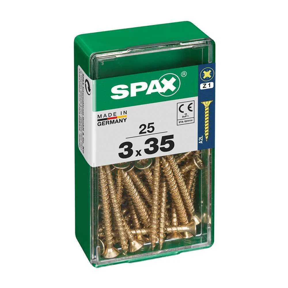 Caixa 25 Unid. Parafuso Madeira Spax Cabeza Plana Yellox 3,0x35mm Spax