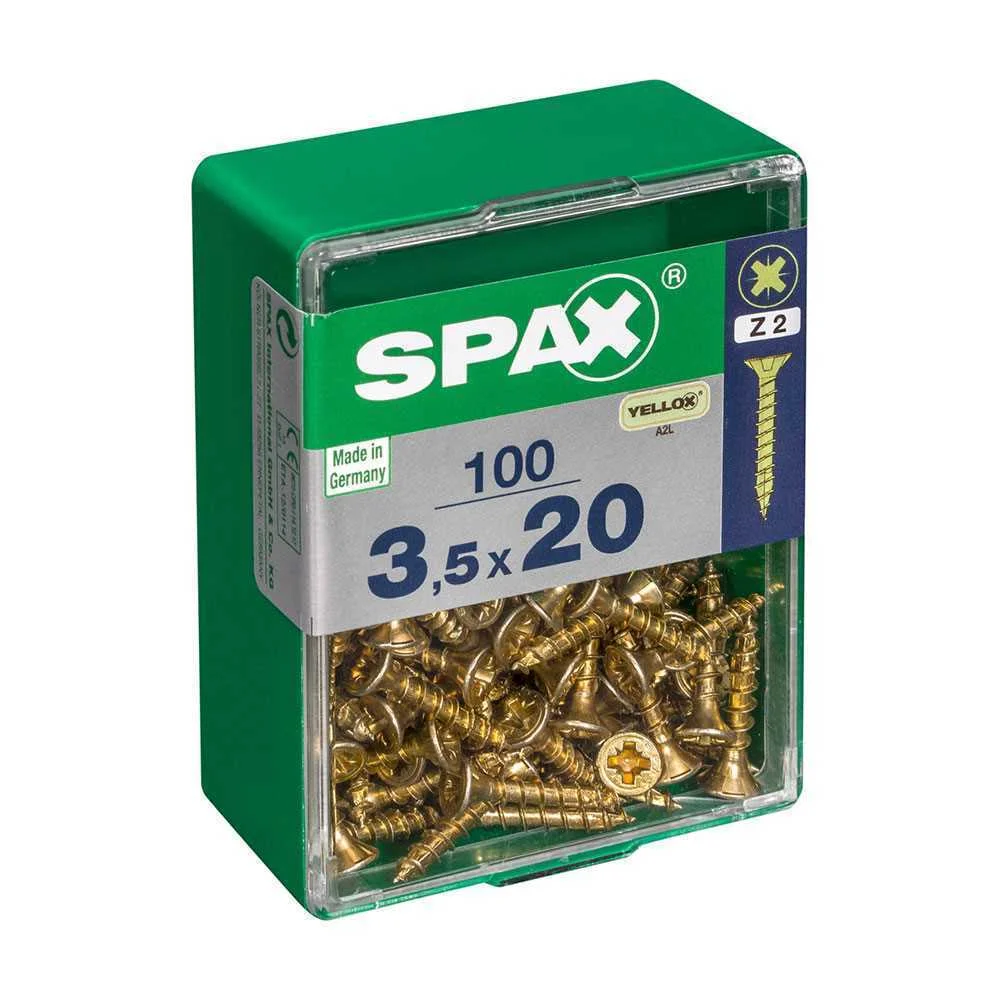 Caixa 100 Unid. Parafuso Madeira Spax Cabeza Plana Yellox 3,5x20mm Spax