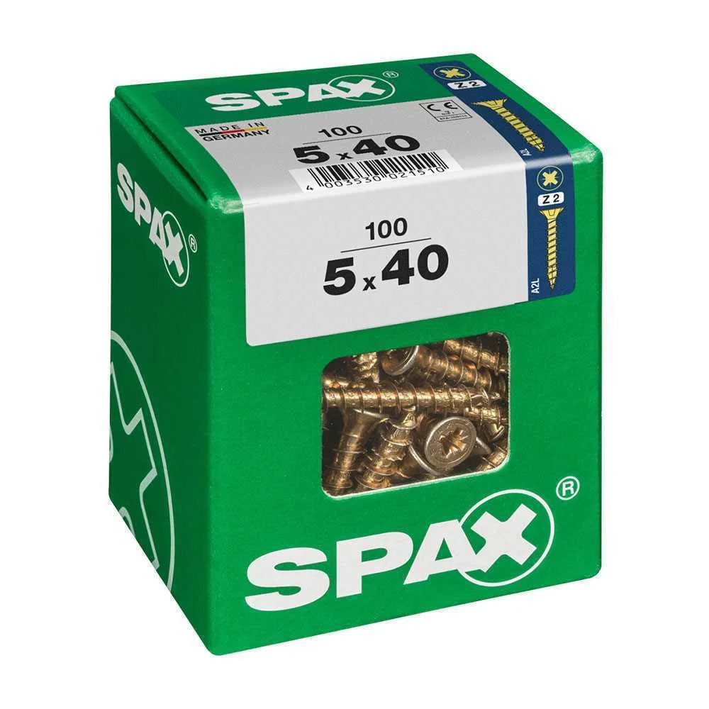 Caixa 100un Parafuso Madeira Spax Cab. Plana Yellox 5,0x40mm Spax