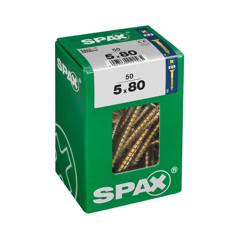 Caixa 50 Unid. Parafuso Madeira Cabeza Plana Yellox 5,0x80mm Spax