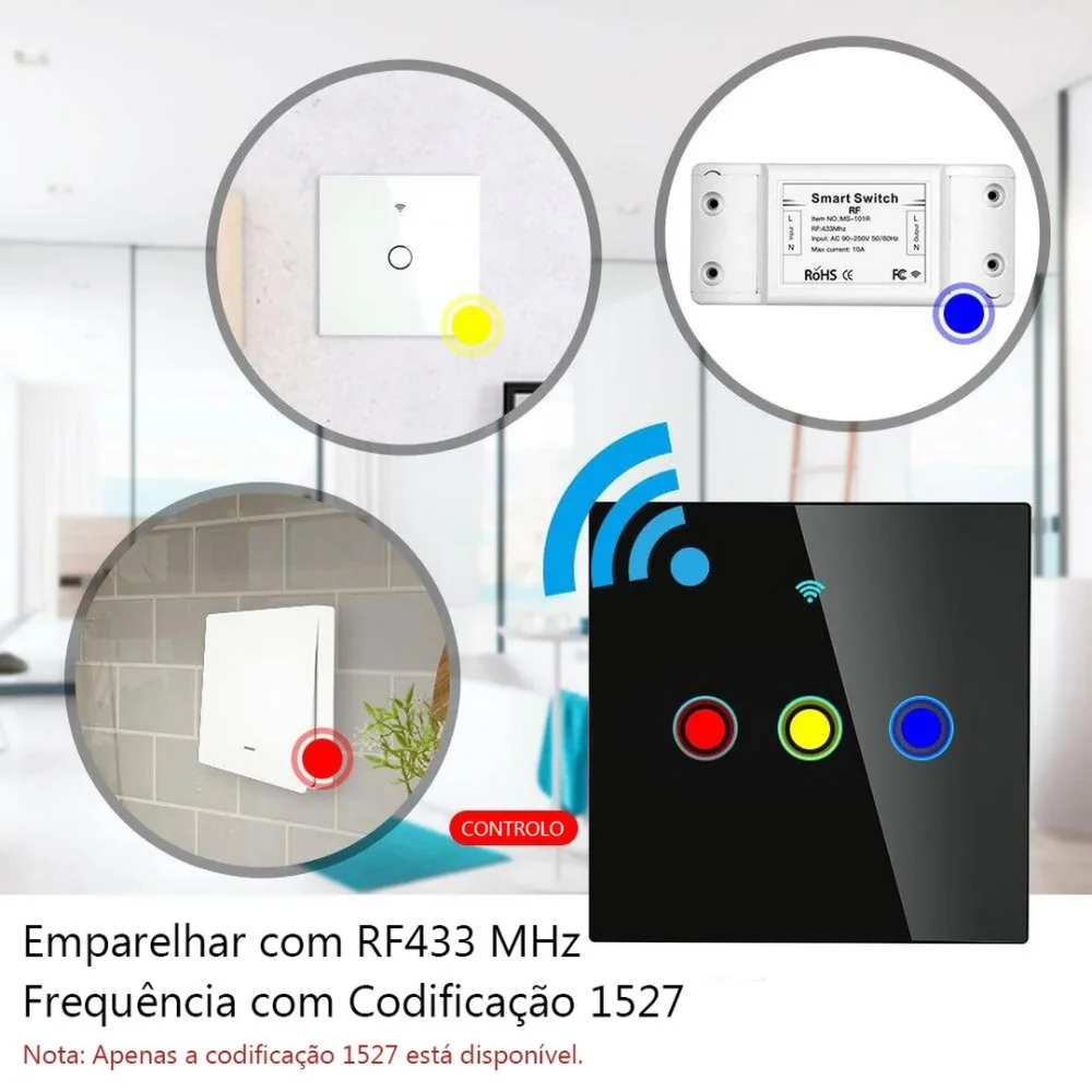 Interruptor sem fios 1 canal RF433 Preto