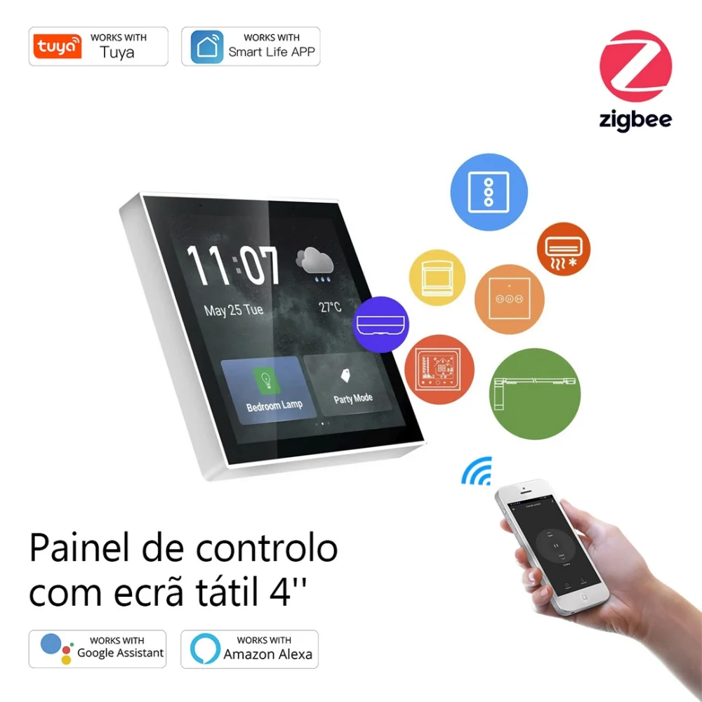 Painel de controlo Tuya com ecr&atilde; t&aacute;til 4''