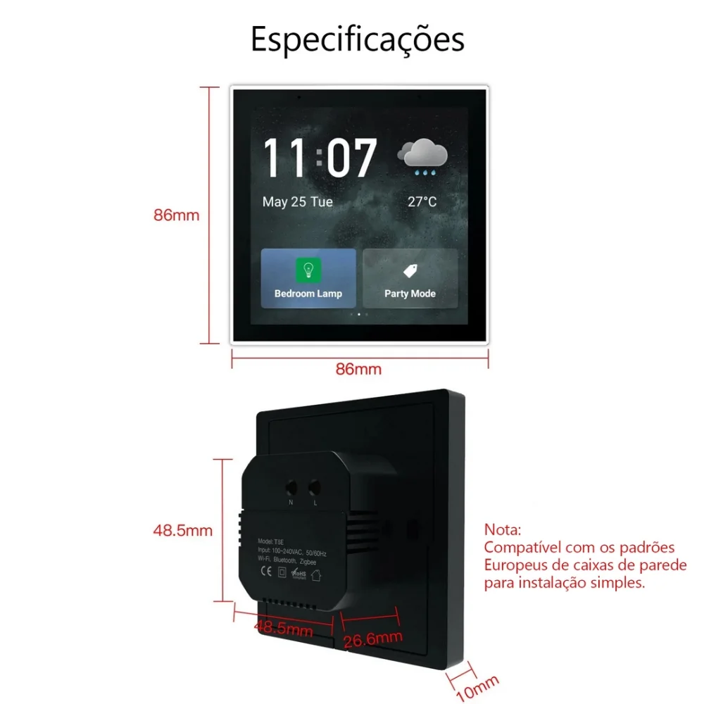 Painel de controlo Tuya com ecr&atilde; t&aacute;til 4''