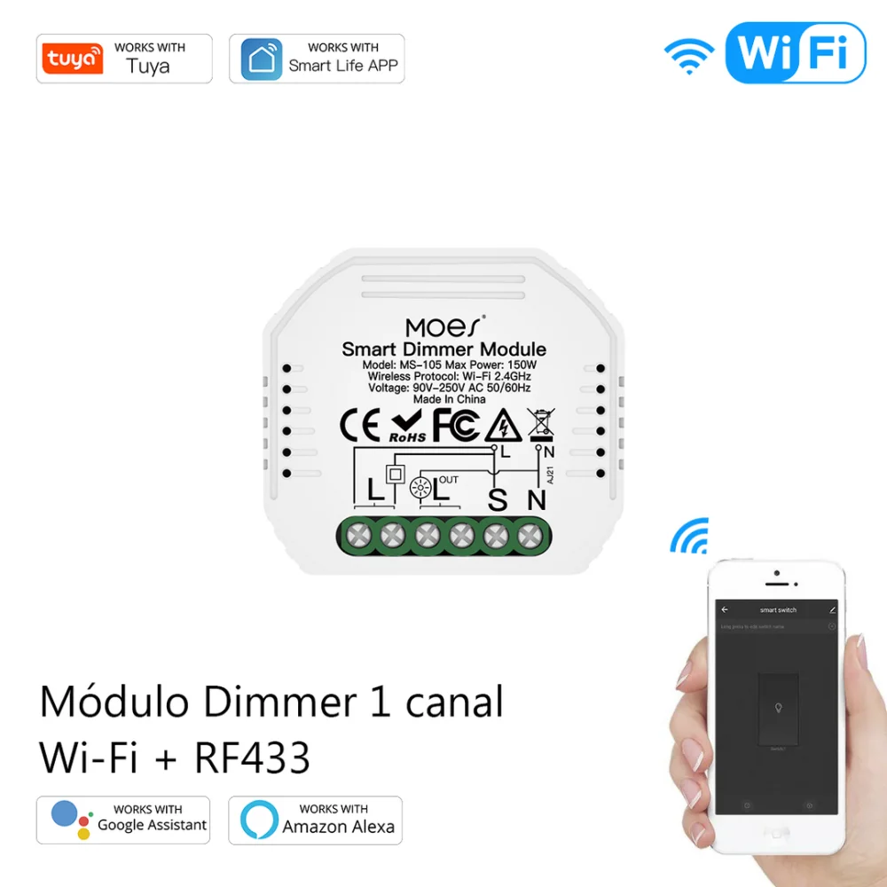 M&oacute;dulo Dimmer 1 Canal Wi-Fi + Rf433