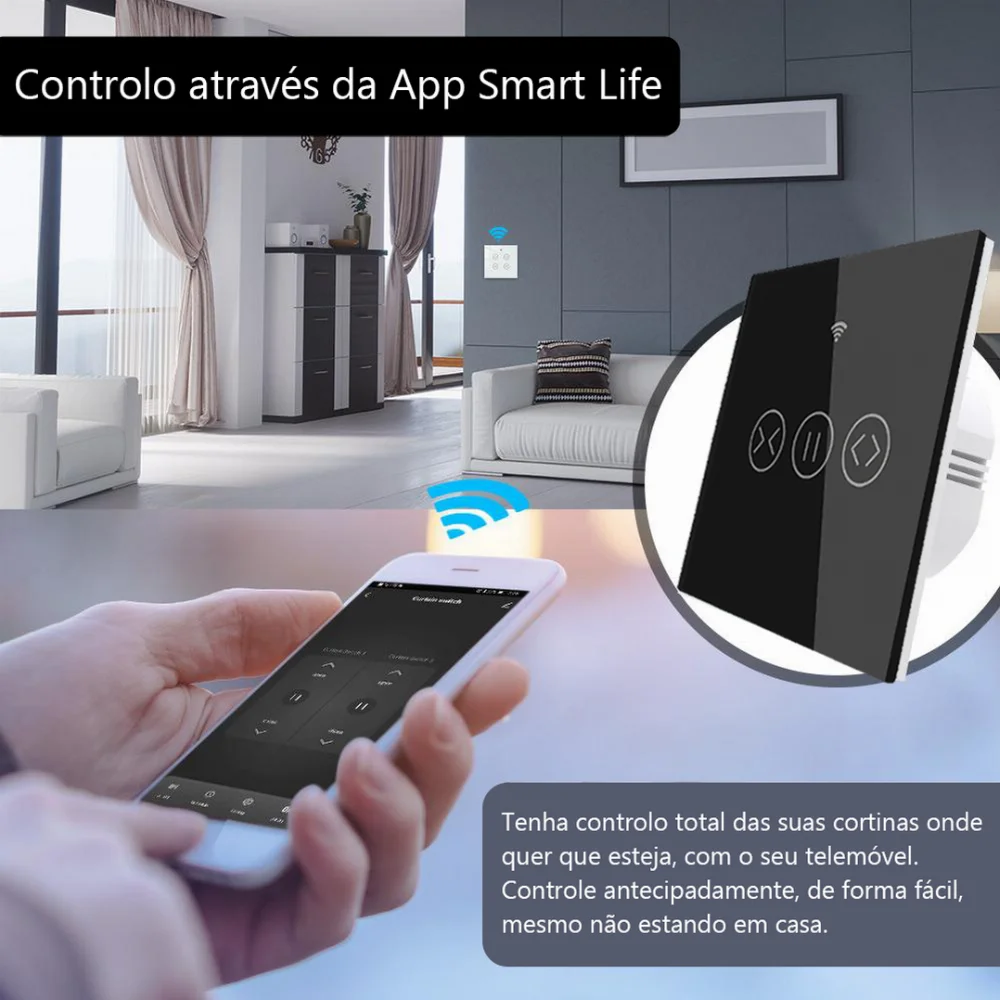 Interruptor para Persiana Wi-Fi + Rf433 Preto