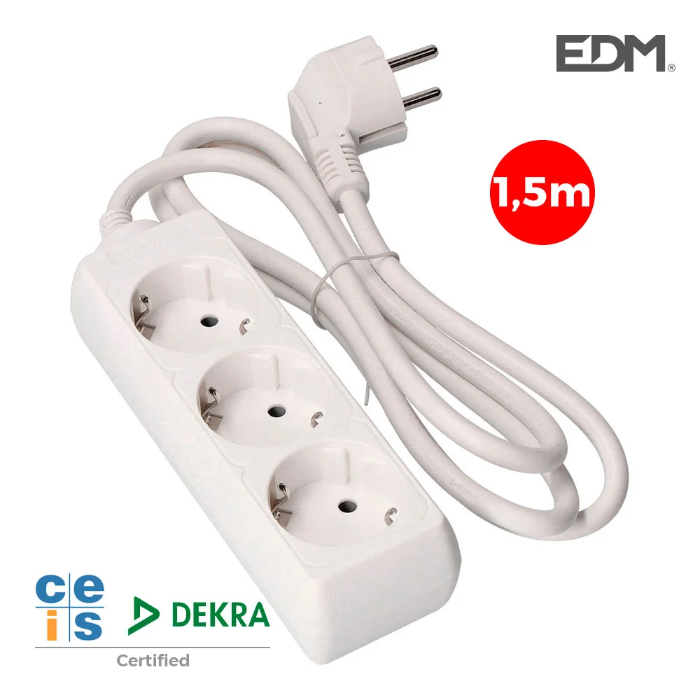 Bloco de 3 Tomadas Schuko 1,5m 3x1,5mm