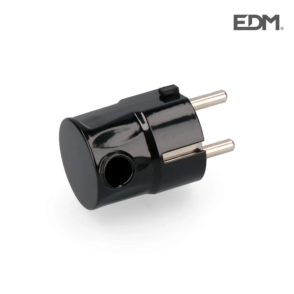 Ficha Schuko T/Tl 16asa&iacute;da Lateral 4,8mm Preta (Retractilada) Edm