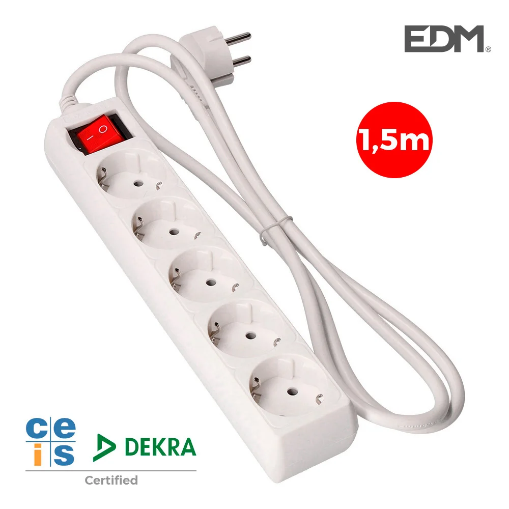 Bloco 5 Tomadas Schuko Com Interruptor 1,5m