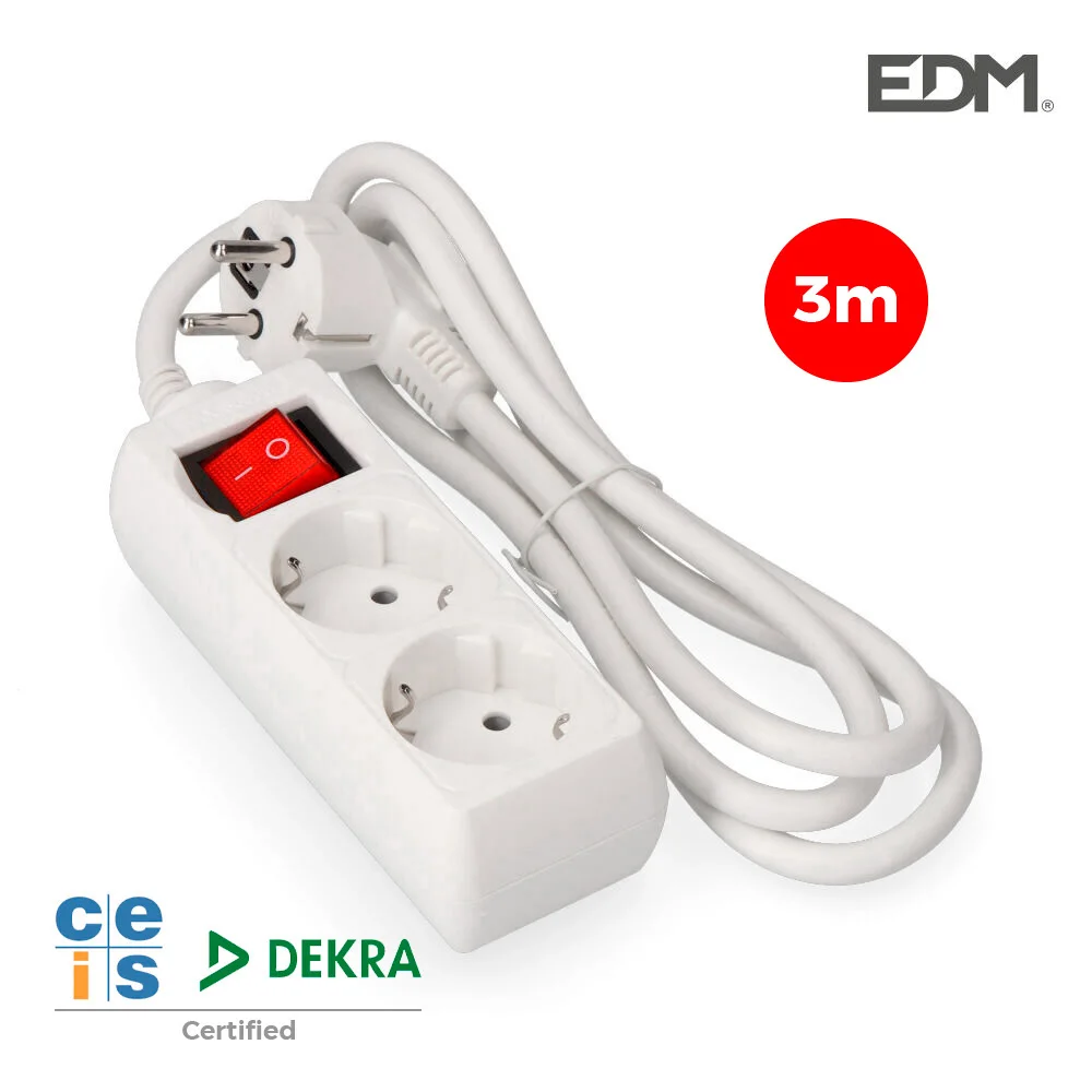 Bloco 2 Tomadas T/Tl 10/16a Schuko + Interruptor 3m 3x1,5mm Edm