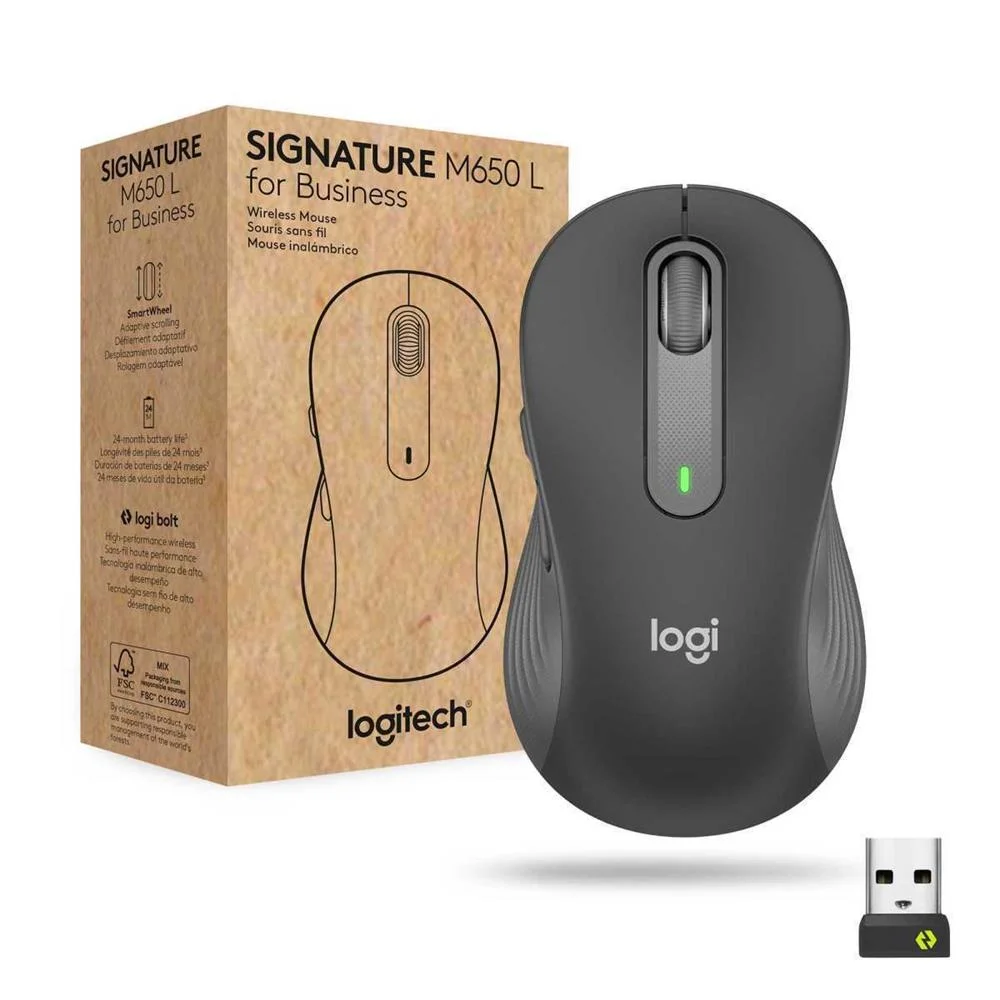 Rato &Oacute;tico Signature M650 4000dpi Wireless + Bluetooth Grafite - Logitech