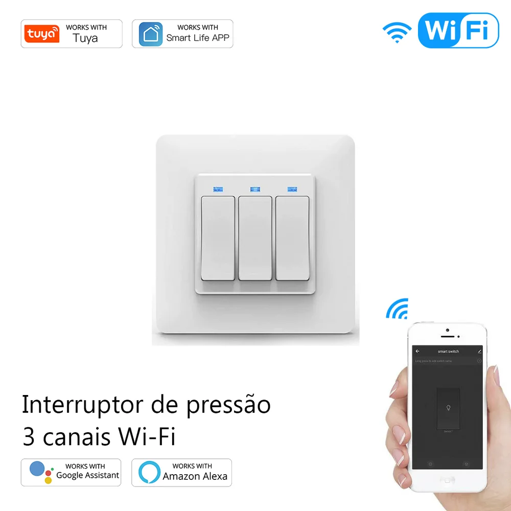 Interruptor de press&atilde;o 3 canais Wi-Fi