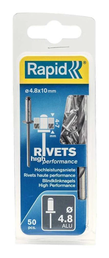 Bl&iacute;ster de 50 Rebites  4,8x10mm. Alu + Broca 500.
