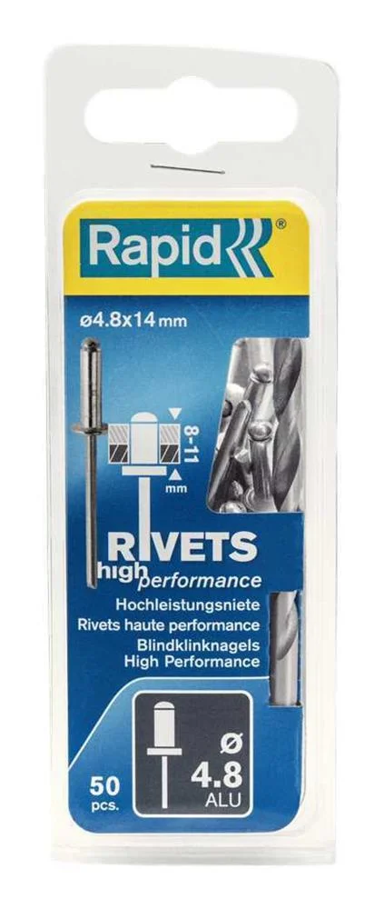 Bl&iacute;ster de 50 Rebites  4,8x14mm. Alu + Broca 500.