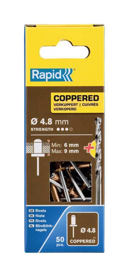 Bl&iacute;ster de 50 Rebites &Oslash;4,8x12mm Alu+Broca Cobreado 5001467 Rapid