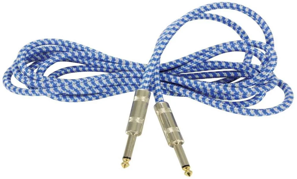 Cabos Tran&ccedil;ados Mono 6.3mm - Mono 6.3mm para Guitarras Cl&aacute;ssicas Azul/Branco 3.0m